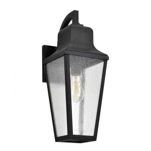 Satco 60-8133, Lawrence, 1-Light Outdoor Large Wall Lantern, 120V, 100W, Medium Base, Matte Black with Clear Seeded Glass