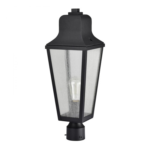 Satco 60-8134, Lawrence, 1-Light Outdoor Post Top Fixture, 120V, 100W, Medium Base, Matte Black with Clear Seeded Glass