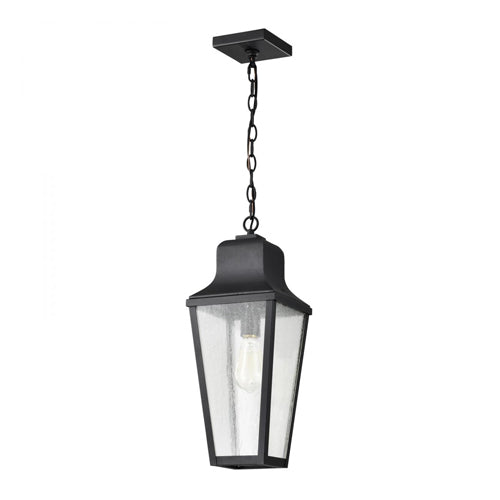 Satco 60-8135, Lawrence, 1-Light Outdoor Hanging Lantern, 120V, 100W, Medium Base, Matte Black with Clear Seeded Glass
