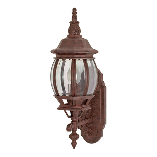 Satco 60-886, Central Park, 1 Light, 20" Small Outdoor Wall Lantern Lighting Fixture, 100W, 120V, Medium Base, Clear Beveled Glass, Replaceable Light Source, Old Bronze Finish