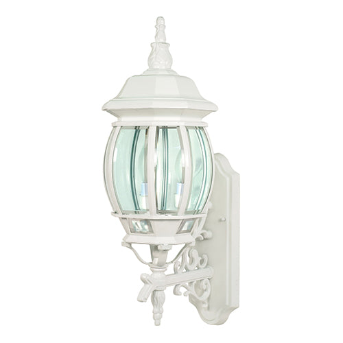 Satco 60-888, Central Park, 3 Light, 22" Large Outdoor Wall Lantern Lighting Fixture, 60W, 120V, Candelabra Base, Clear Beveled Glass, Replaceable Light Source, White Finish