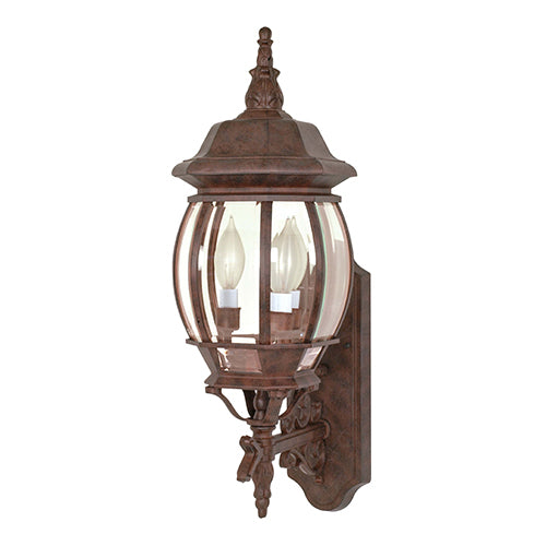 Satco 60-889, Central Park, 3 Light, 22" Large Outdoor Wall Lantern Lighting Fixture, 60W, 120V, Candelabra Base, Clear Beveled Glass, Replaceable Light Source, Old Bronze Finish