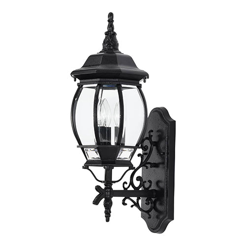 Satco 60-890, Central Park, 3 Light, 22" Large Outdoor Wall Lantern Lighting Fixture, 60W, 120V, Candelabra Base, Clear Beveled Glass, Replaceable Light Source, Textured Black Finish