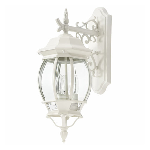 Satco 60-891, Central Park, 3 Light, 22" Large Outdoor Wall Lantern Lighting Fixture, 60W, 120V, Candelabra Base, Clear Beveled Glass, Replaceable Light Source, White Finish