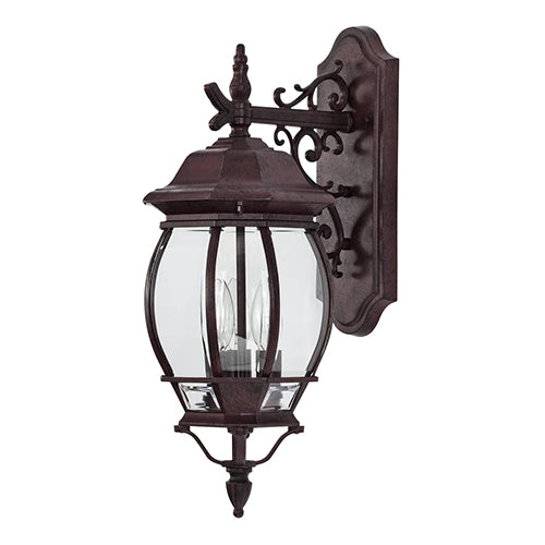 Satco 60-892, Central Park, 3 Light, 22" Large Outdoor Wall Lantern Lighting Fixture, 60W, 120V, Candelabra Base, Clear Beveled Glass, Replaceable Light Source, Old Bronze Finish