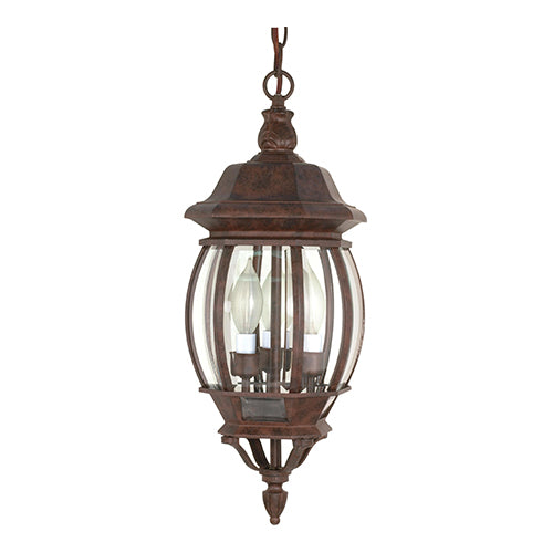Satco 60-895, Central Park, 3 Light, 20" Outdoor Hanging Lantern Lighting Fixture, 60W, 120V, Candelabra Base, Clear Beveled Glass, Replaceable Light Source, Old Bronze Finish