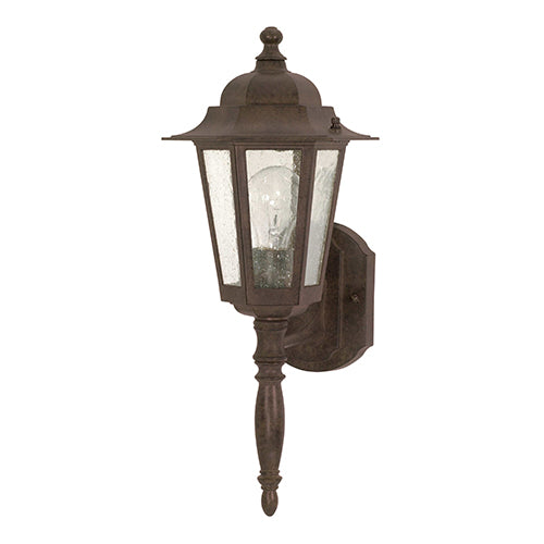 Satco 60-986, Cornerstone, 1 Light, 18" Outdoor Wall Lantern Lighting Fixture, 60W, 120V, Medium Base, Clear Seed Glass, Replaceable Light Source, Old Bronze Finish