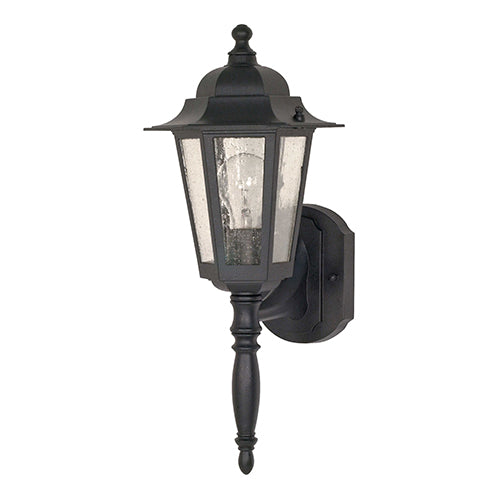 Satco 60-987, Cornerstone, 1 Light, 18" Outdoor Wall Lantern Lighting Fixture, 60W, 120V, Medium Base, Clear Seed Glass, Replaceable Light Source, Textured Black Finish