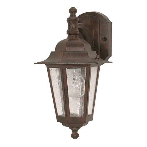 Satco 60-989, Cornerstone, 1 Light, 13" Outdoor Wall Lantern Lighting Fixture, 60W, 120V, Medium Base, Clear Seed Glass, Replaceable Light Source, Old Bronze Finish