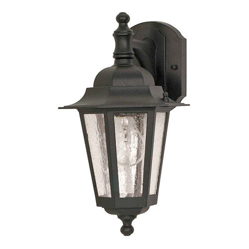 Satco 60-990, Cornerstone, 1 Light, 13" Outdoor Wall Lantern Lighting Fixture, 60W, 120V, Medium Base, Clear Seed Glass, Replaceable Light Source, Textured Black Finish