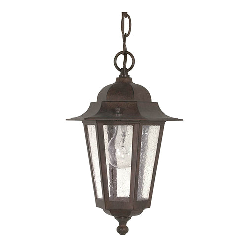 Satco 60-992, Cornerstone, 1 Light, 13" Outdoor Hanging Lantern Lighting Fixture, 60W, 120V, Medium Base, Clear Seed Glass, Replaceable Light Source, Old Bronze Finish