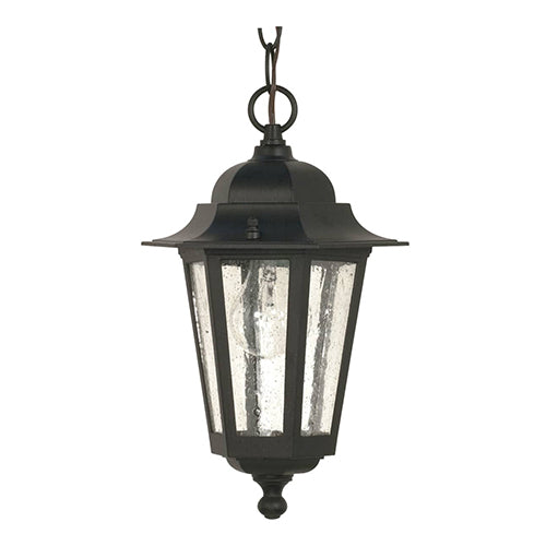 Satco 60-993, Cornerstone, 1 Light, 13" Outdoor Hanging Lantern Lighting Fixture, 60W, 120V, Medium Base, Clear Seed Glass, Replaceable Light Source, Textured Black Finish