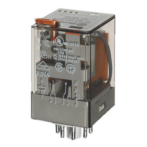 Finder 60.12.9.024.0040, Industrial 8 Pin Plug-in Relay, DPDT, 10A, 24V DC Coil, AgNi Contact, Lockable Test Button, Mechanical Indicator
