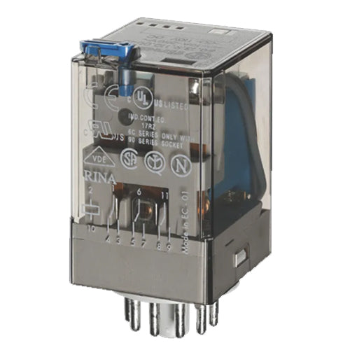 Finder 60.13.8.024.0040, Industrial 11 Pin Plug-in Relay, 3PDT, 10A, 24V AC Coil, AgNi Contact, Lockable Test Button, Mechanical Indicator