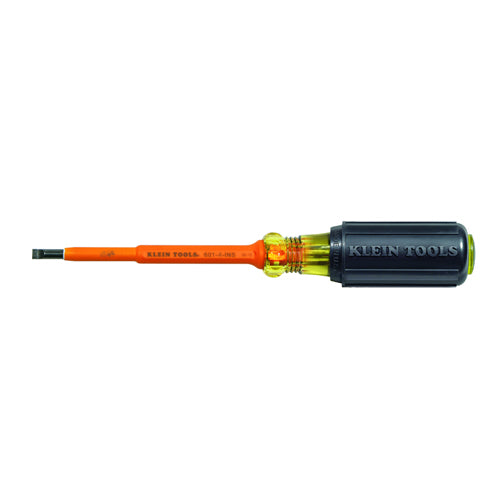 Klein Tools 601-4-INS, Insulated Screwdriver, 3/16-Inch Cabinet, 4-Inch Round Shank