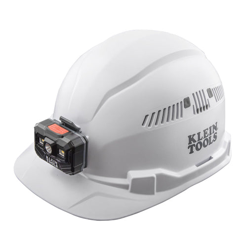Klein Tools 60113RL, Hard Hat, Vented, Cap Style with Rechargeable Headlamp, White