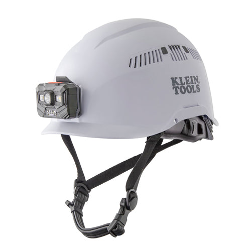 Klein Tools 60150, Safety Helmet, Vented-Class C, with Rechargeable Headlamp, White