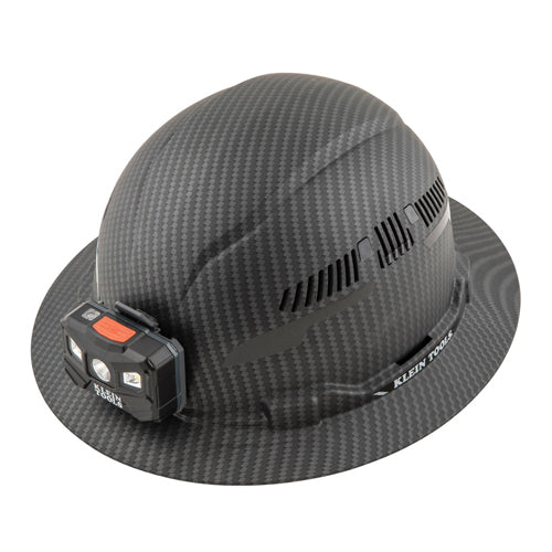 Klein Tools 60347, Hard Hat, Premium KARBN™ Pattern, Vented Full Brim, Class C, Lamp