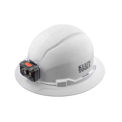 Klein Tools 60406RL, Hard Hat, Non-Vented, Full Brim with Rechargeable Headlamp, White