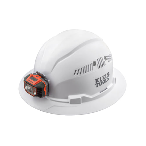 Klein Tools 60407, Hard Hat, Vented, Full Brim with Headlamp, White