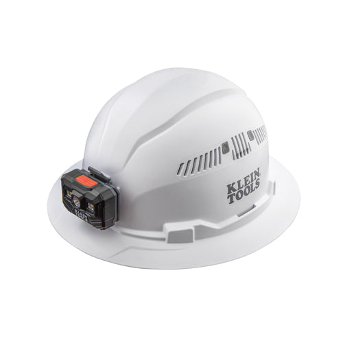 Klein Tools 60407RL, Hard Hat, Vented, Full Brim with Rechargeable Headlamp, White