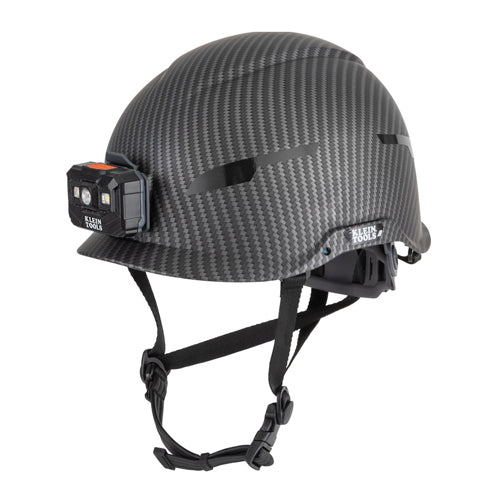 Klein Tools 60515, Safety Helmet, Premium KARBN™ Pattern, Non-Vented, Class E, Headlamp