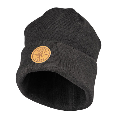 Klein Tools 60569, Heavy Knit Hat, Black, Leather Logo
