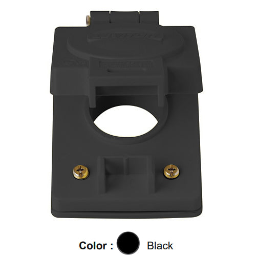 Leviton 60W03-B, Wetguard Watertight Cover with Gasket for 15A Straight Blade and 15A Locking Box Mount Single Flush Receptacles, Black
