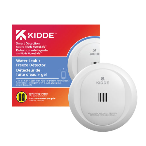 Kidde 60WLDR-WCA, Water Leak + Freeze Detector Smoke Alarm with 2 AA Battery Powered, Ordering P/N #: 21031592