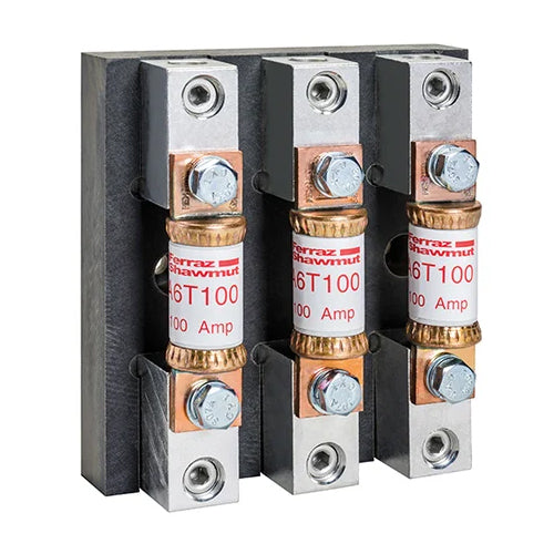Mersen 61053T, Class T Fuse Block, 600VAC/DC, 3-Pole, 100A, Copper Box Connector