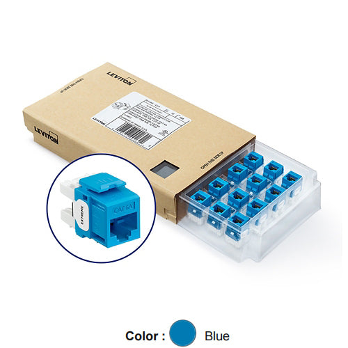 Leviton 6110G-CL6, EXTREME Cat 6A UTP Quickport Jack, Channel-Rated, Blue, 12-Pack (Includes 12 Jacks and 12 Cones of Silence)
