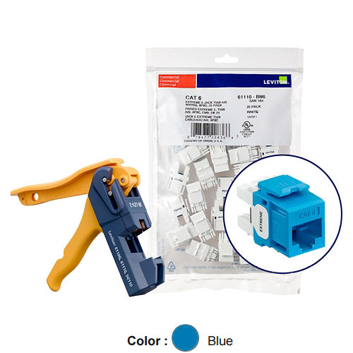 Leviton 61110-JL6, EXTREME Cat 6 UTP Quickport Jack, Kitted with JackRapid Tool, 150-Pack, Blue