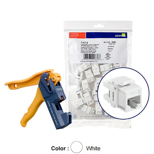 Leviton 61110-JW6, EXTREME Cat 6 UTP Quickport Jack, Kitted with JackRapid Tool, 150-Pack, White