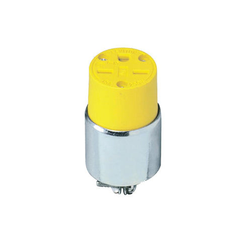 Leviton 615CA, Straight Blade Connector, Armored, 15A 250V, NEMA 6-15R, 2-Pole, 3-Wire, Grounding, Steel, Yellow