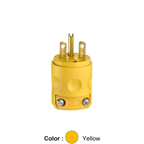 Leviton 615PV, Straight Blade Plug, PVC, 15A 250V, NEMA 6-15P, 2-Pole, 3-Wire, Grounding, Yellow