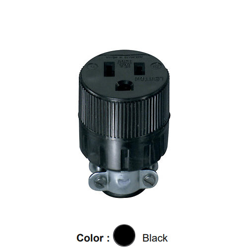 Leviton 617, Vinyl Straight Blade Connector with Steel Cord Clamp, Residential Grade, 15 Amp, 125 Volt, NEMA 5-15R, 2-Pole, 3-Wire, Grounding, Black