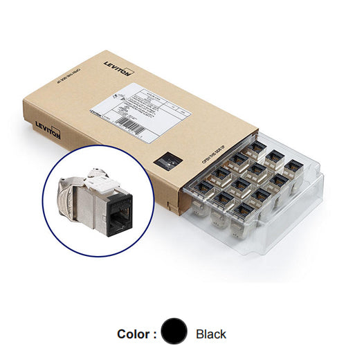 Leviton 61SJK-CE6, ATLAS-X1 Cat 6 Shielded Quickport Jack, Black, 12-Pack (Includes 12 Jacks and 12 Wire Managers)