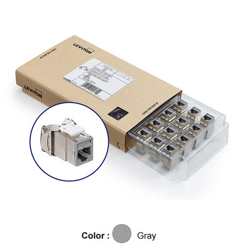 Leviton 61SJK-CG6, ATLAS-X1 Cat 6 Shielded Quickport Jack, Gray, 12-Pack (Includes 12 Jacks and 12 Wire Managers)