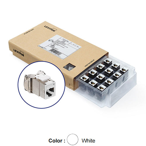 Leviton 61SJK-CW6, ATLAS-X1 Cat 6 Shielded Quickport Jack, White, 12-Pack (Includes 12 Jacks and 12 Wire Managers)