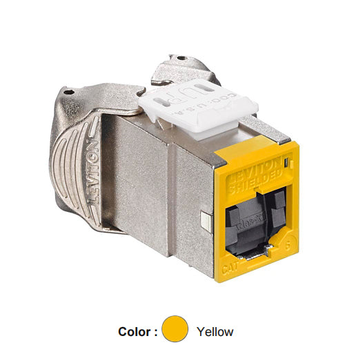 Leviton 61SJK-SY6, ATLAS-X1 Cat 6 Shielded Quickport Jack with Shutters, Yellow