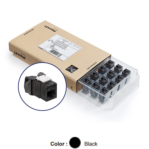 Leviton 61UJK-CE6, ATLAS-X1 Cat 6 UTP Quickport Jack, Black, 12-Pack (Includes 12 Jacks and 12 Cones of Silence)