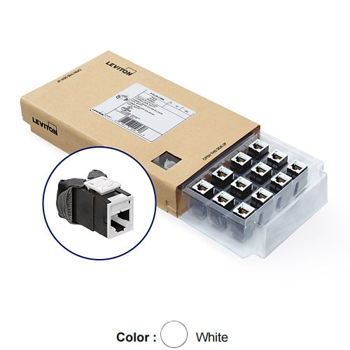 Leviton 61UJK-CW6, ATLAS-X1 Cat 6 UTP Quickport Jack, White, 12-Pack (Includes 12 Jacks and 12 Cones of Silence)