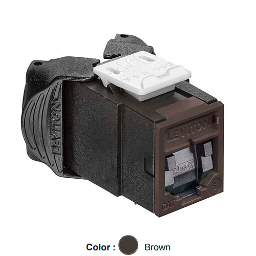 Leviton 61UJK-SB6, ATLAS-X1 Cat 6 UTP Quickport Jack with Shutters, Brown