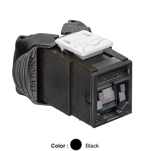 Leviton 61UJK-SE6, ATLAS-X1 Cat 6 UTP Quickport Jack with Shutters, Black