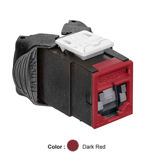 Leviton 61UJK-SR6, ATLAS-X1 Cat 6 UTP Quickport Jack with Shutters, Dark Red