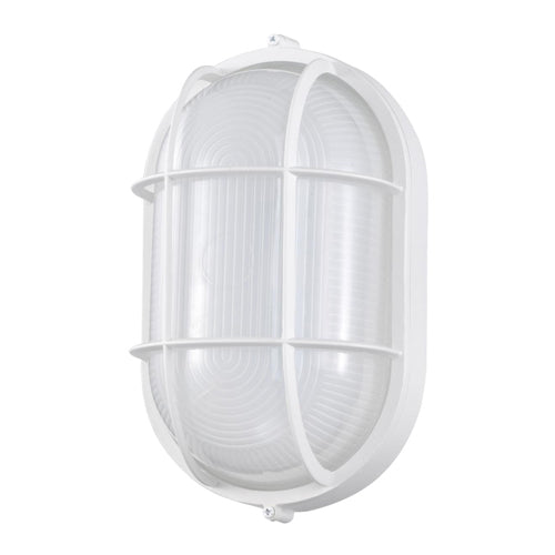 Satco 62-1390, LED Outdoor Oval Bulk Head Fixture, 120V, 18.5W, 3000K Warm White, 1000 Lumens, Dimmable, White Finish with White Glass