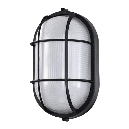 Satco 62-1391, LED Outdoor Oval Bulk Head Fixture, 120V, 18.5W, 3000K Warm White, 1000 Lumens, Dimmable, Black Finish with White Glass