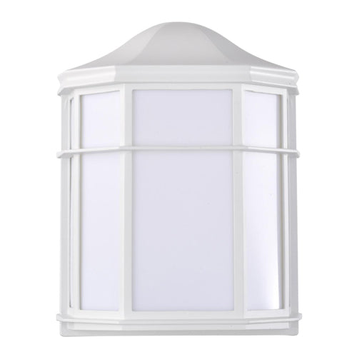 Satco 62-1396, LED Outdoor Cage Lantern Fixture, 120V, 14W, 3000K Warm White, 745 Lumens, Dimmable, White Finish with White Linen Acrylic
