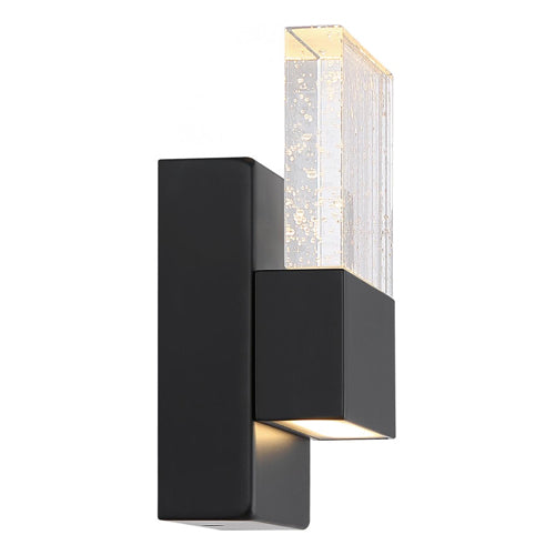 Satco 62-1511, Ellusion, LED Small Wall Sconce with Seeded Glass, 120V, 15W, 3000K Warm White, 675 Lumens, Dimmable, Matte Black Finish