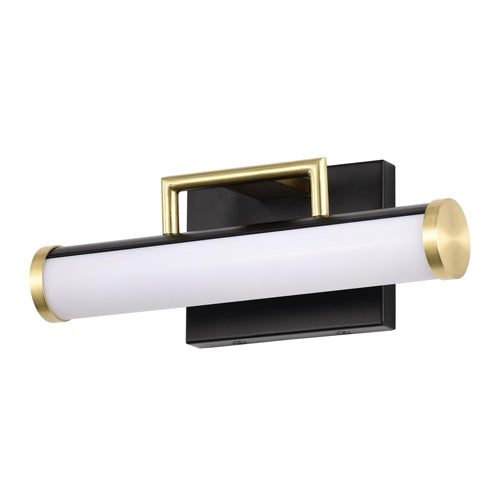 Satco 62-1537, Solano, LED Small Vanity, 120V, 13W, 3000K Soft White, 1040 Lumens, Black and Brushed Brass Finish, White Acrylic Lens